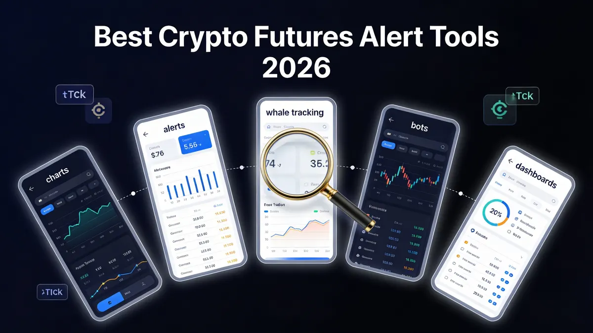 Tableau de bord de comparaison montrant plusieurs outils d'alerte crypto futures et plateformes de trading côte à côte