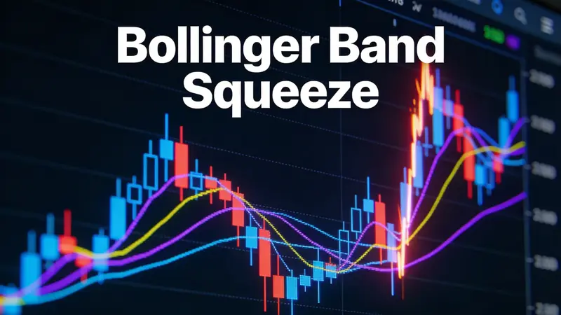 Bollinger Band Squeeze auf einem Bitcoin-Chart mit sich verengenden Bändern vor einem explosiven Breakout