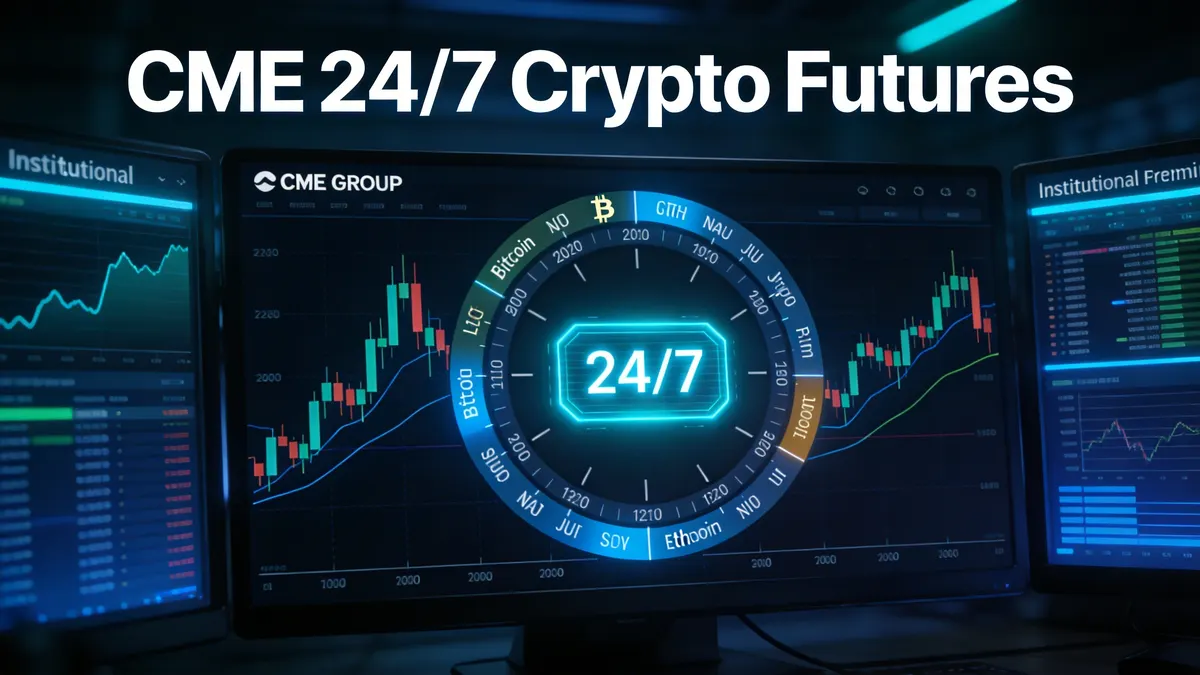 Tableau de bord de trading de futures crypto 24/7 de CME Group montrant les contrats Bitcoin et Ethereum en horaire continu