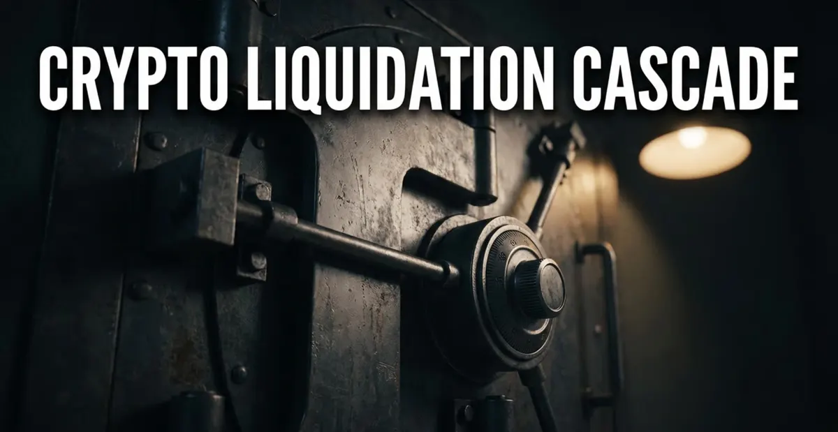 Visualizacao de cascata de liquidacao crypto mostrando quedas de preco em cadeia e fechamento de posicoes de futuros