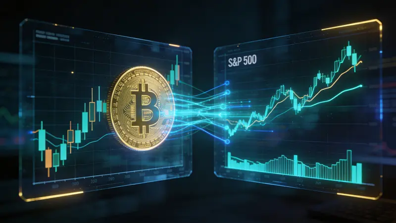 Diagramm mit Korrelationsmustern zwischen Kryptowaehrungen und Aktienmaerkten fuer Futures-Trading