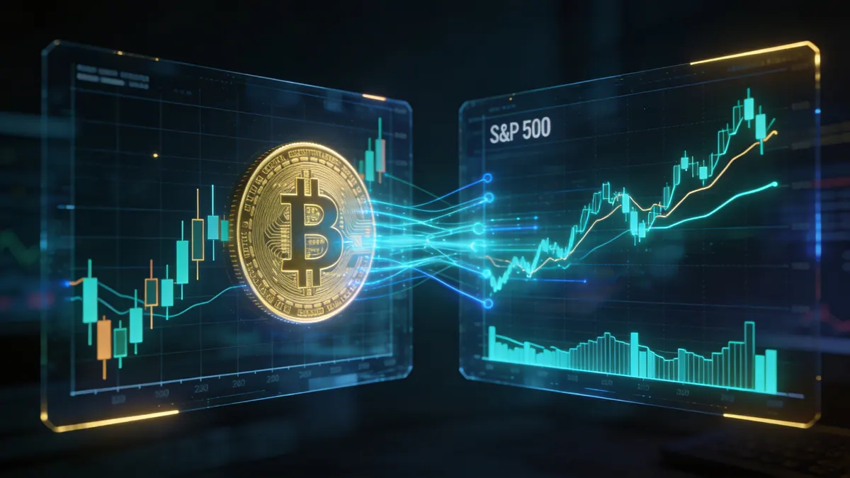 Grafico mostrando padroes de correlacao entre criptomoedas e mercados acionarios para trading de futuros