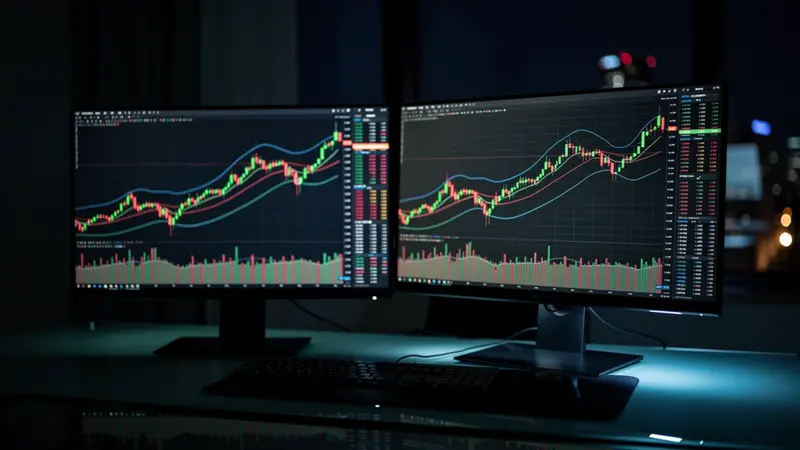 Market analytics dashboard showing volatility, trend and volume for crypto trading